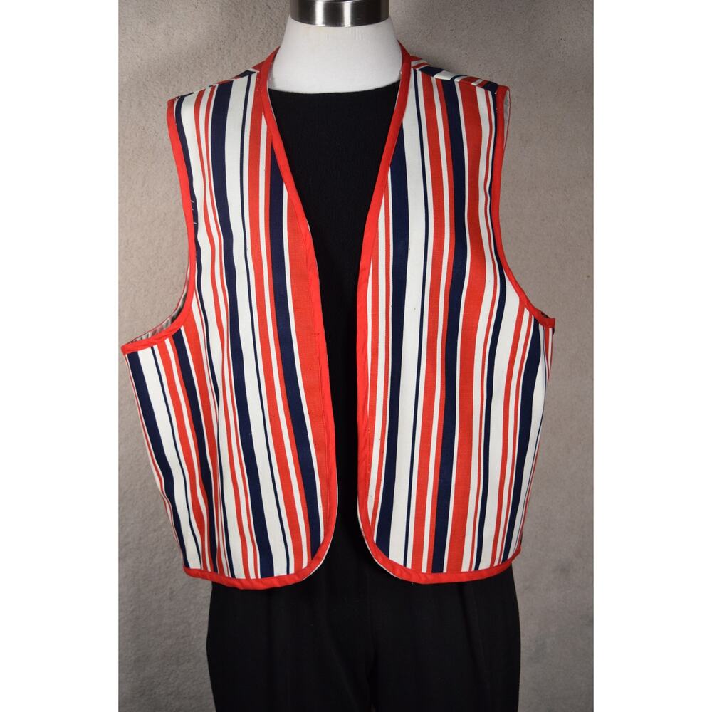 Vtg Louisiana Lion Club Member's Patriotic Red White & Blue Vest Home-Sewn Sz 44